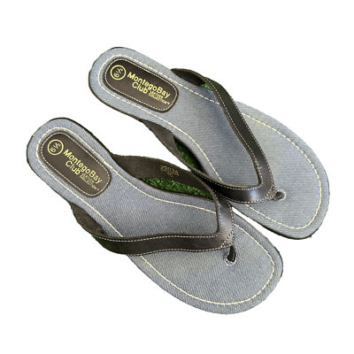 Montego Bay Club Womens Black/Denim ￼Round Toe Slip On Flip Flop Sandals  1/2