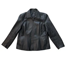 New York & Company Leather Jacket Full Zip Black Classic Blazer Mens Medium