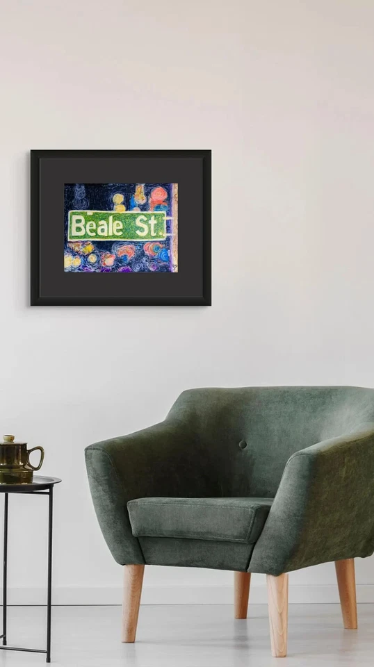 Bolígrafo y rotulador Beale St Original 11x14 dibujo color paisaje Memphis TN azul Foto 4 de 4