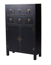 Chinese Wedding Cabinet &ldquo;HONG KONG&rdquo; Ming Style Black 6 Drawers 101cm
