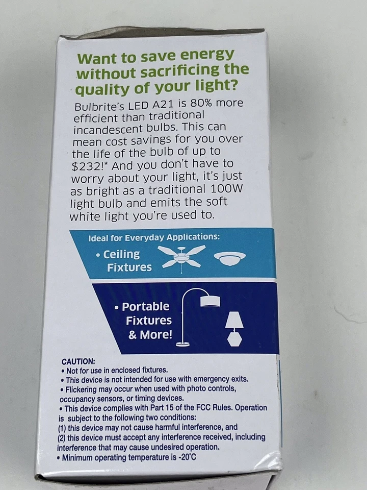 BULBRITE 15.5W Dimmable Frosted Warm Light A21 LED Bulb 774103 Base E26 1600L - Image 3 of 4