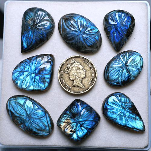 Lote 8 piezas piedras preciosas cabujón talladas a mano de labradorita natural de alta calidad 21 mm-31 mm - Imagen 5 de 11