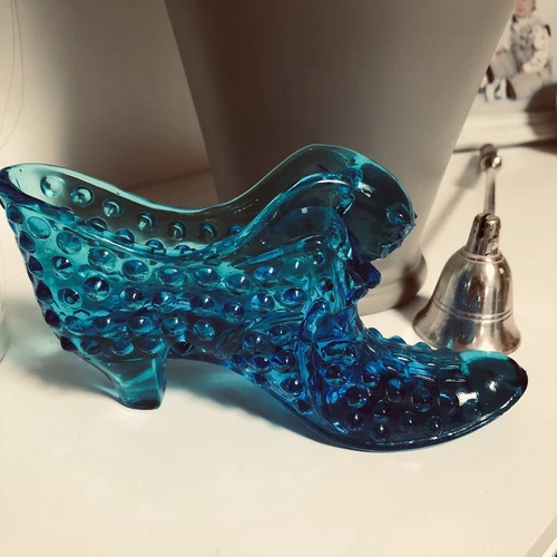 Fenton Art Glass Blue Lagoon Hobnail Cat Head Shoe FLAWLESS