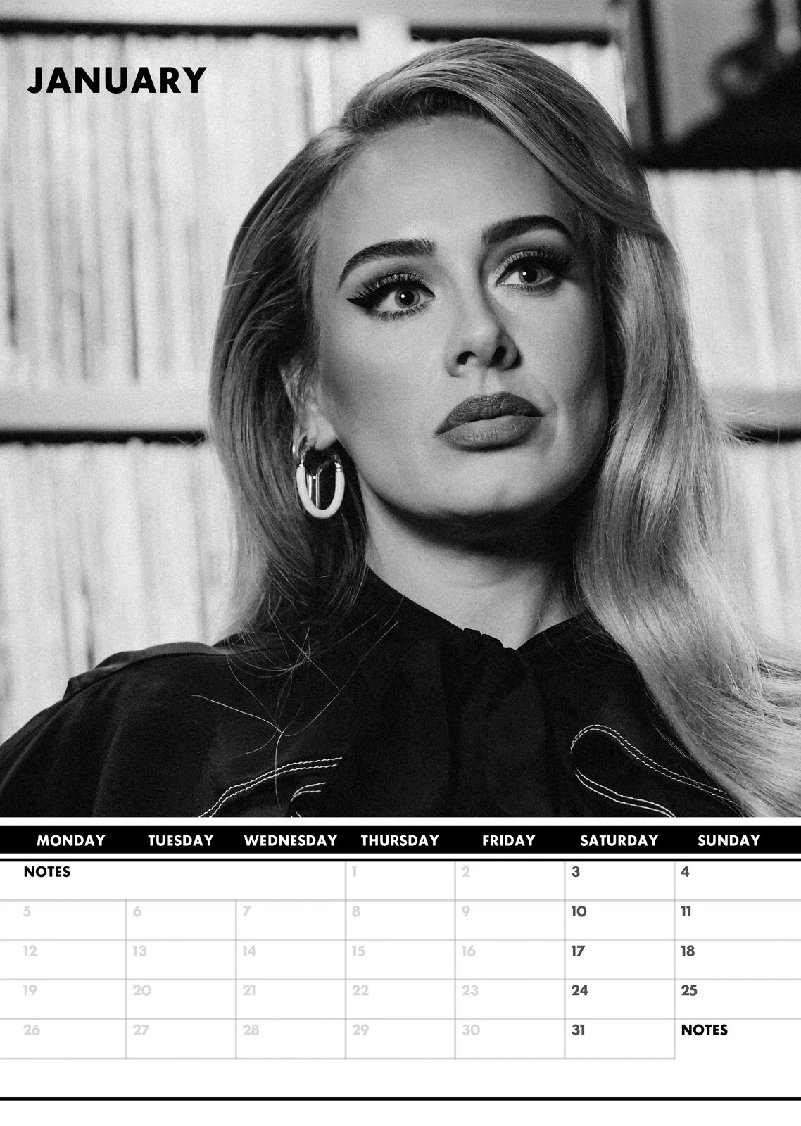 Adele 2026 Vertical Wall Calendar – Elegant Design & Iconic Voice