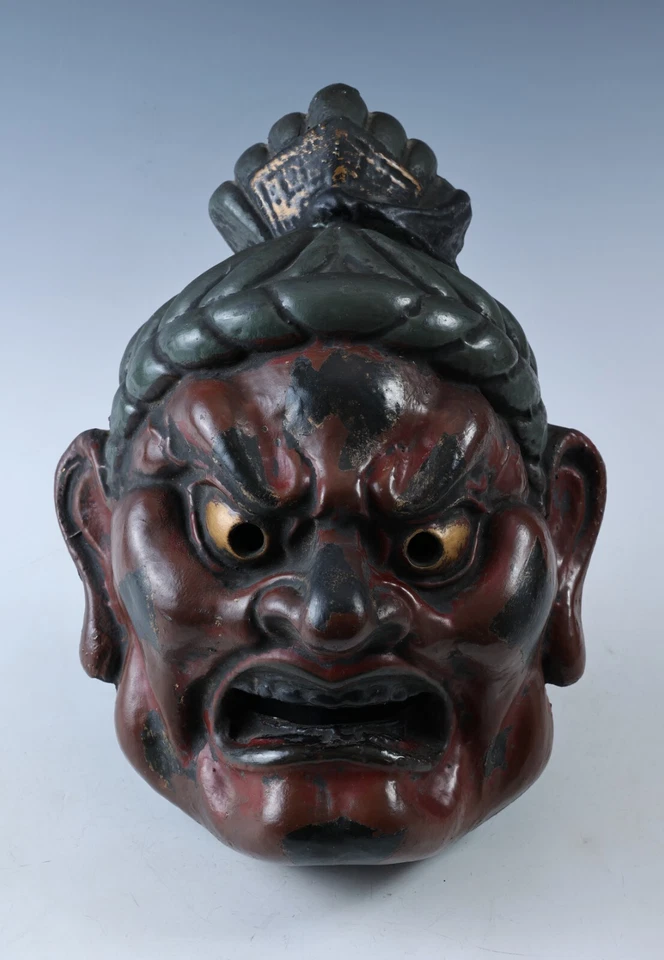 Old Vintage Paper Clay Buddhism Mask Plaque -Nio- Early Showa Product Rare - Image 3 of 4