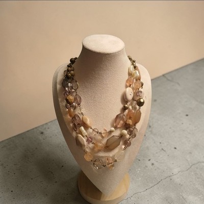 PREMIER DESIGNS 'DESERT ROSE' Pink Gray White 3 Strand Bronze Chain Necklace 