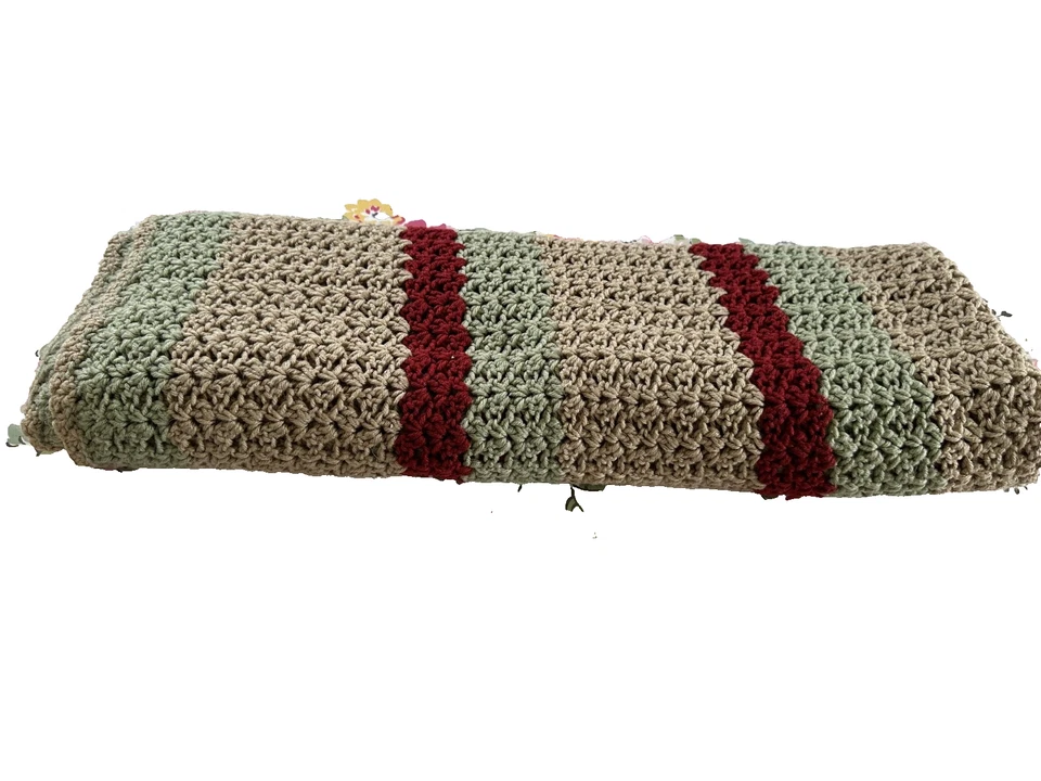 VTG Afghan Crochet  Stripe 48"x54" Blanket Handmade Throw Bed Couch Quilt - Image 4 of 4