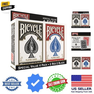 Playing Cards 4 Pack, Standard Index Poker Size Decks in Red and Black for Po...