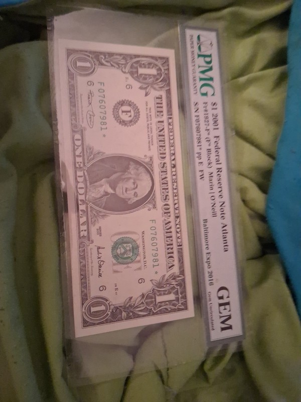 2001A $1 Federal Reserve Note PMG 66 EPQ FR# 1927-F BL Gem Unc Near Solid Two's 