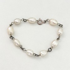 925 Sterling Silver Genuine Pearl Vintage Station Child Kid Sized Bracelet 6"