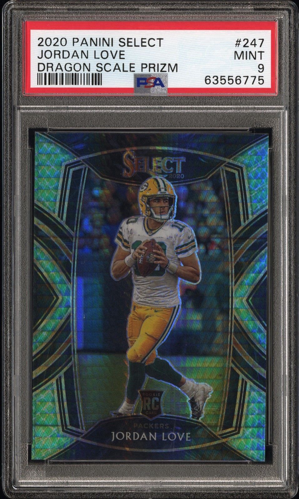 2020 JORDAN LOVE PANINI SELECT DRAGON SCALE RC ROOKIE #247 PSA 9 MINT #40/67