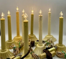 9 Vintage Christmas Window Single's 'Wax Drip' Window Candle Candolier w/ Bulbs