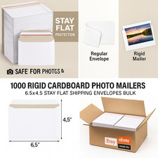 1000 White Rigid Photo Mailers 6.5x4.5 Cardboard Shipping Flats for Prints