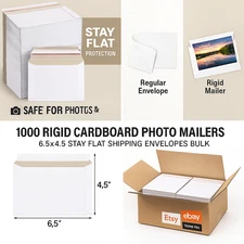 1000 White Rigid Photo Mailers 6.5x4.5 Cardboard Shipping Flats for Prints