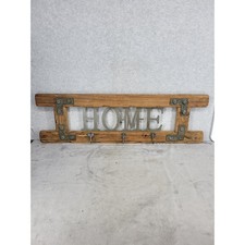 Rustic Wood Home Wall Decor Key Holder Organizer Rack Metal Hooks 31"