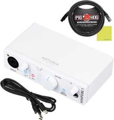 Arturia MiniFuse 1 USB Audio Interface, White Bundle with Pig Hog PHM10 8mm...