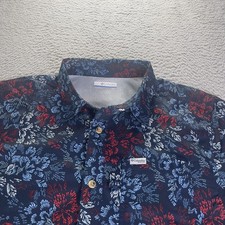 Columbia PFG Super Slack Tide Camp Shirt Mens Small Blue Printed Fishing Vented