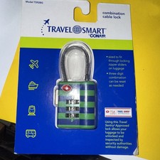 Travel Smart Conair Combination Luggage Cable Lock Blue Strips New Sealed TSA