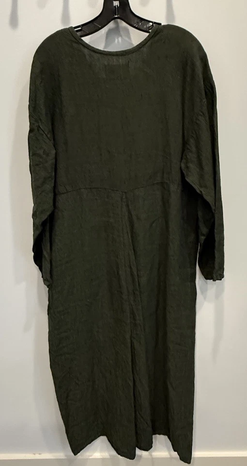 Vestido lino flax by jeanne engelhart manga larga verde pino usado en excelente estado Foto 4 de 4