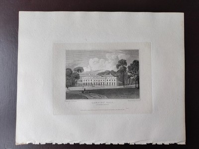 ANTIQ. ORIG. B/W ENGR.-LANDSC./ARCHITECT.-LAMPORT HALL,NORTHAMPTONSHIRE-1819