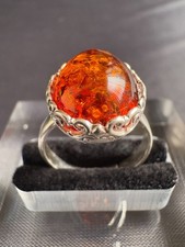 925 Sterling Silver Ring Cocktail Natural Baltic Amber Ring Adjustable Size 7 US