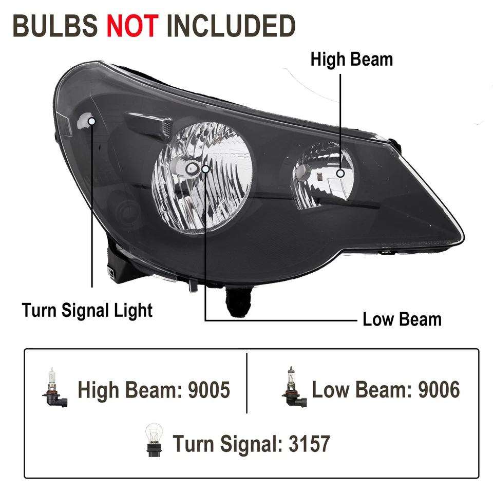 For 2007-2010 Chrysler Sebring Replacement Headlights Headlamps 07-10 Left+Right - Image 3 of 4