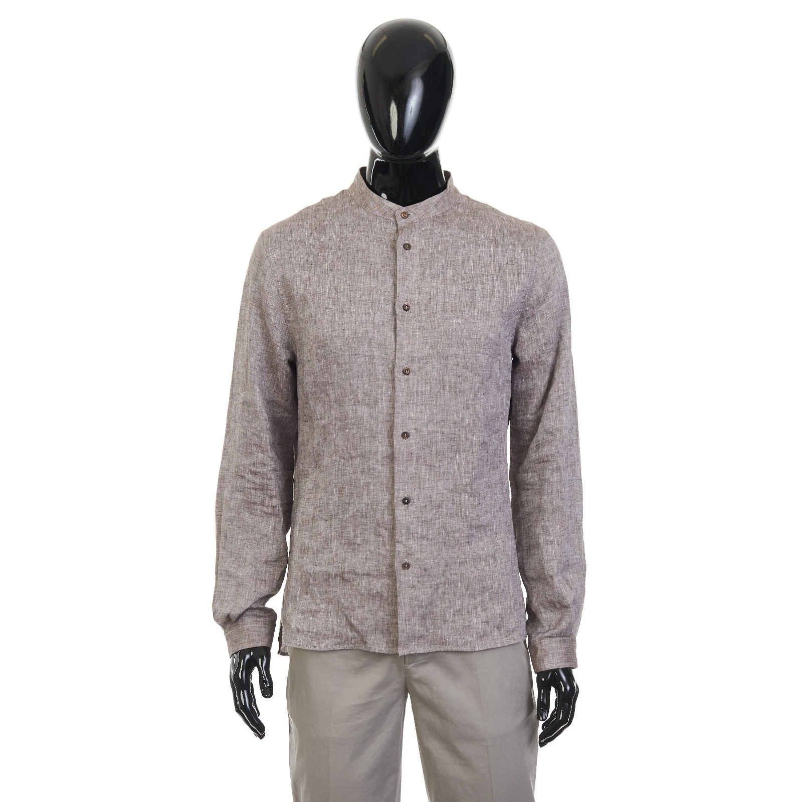 Brunello Cucinelli — BRUNELLO CUCINELLI 950$ Brown Linen Shirt - Mandarin Collar, Easy Fit