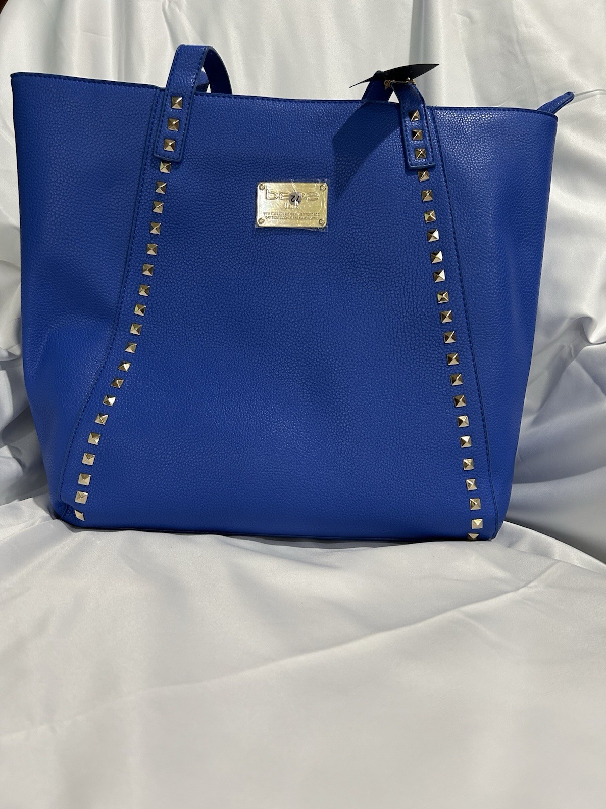 Bebe Large Electric Blue Studded Tote with Zipper Closure