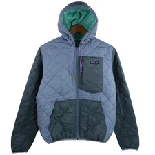 Patagonia Diamond Quilted Bomber Hoody Jacket Mens S Blue Puffer Hooded Coat