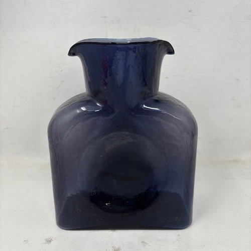 Vintage MCM Blenko Amethyst Purple Double Spout Glass Pitcher Water Bottle 8"
