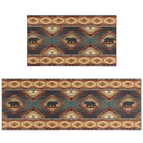 Western Style Kitchen Rugs and mats Set of 2Country Vintage Kitchen Mats