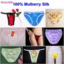 Women's 16 Momme 100% Mulberry Silk Bikini Panties Knickers Thongs Hipster Tanga