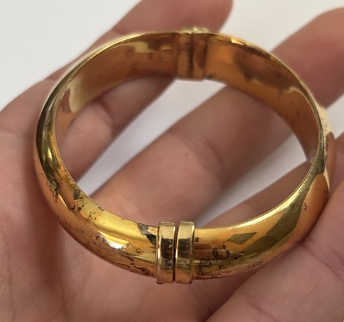 GOLD ON STERLING SILVER VINTAGE BANGLE BRACELET HINGED ITALY 24.9 GRAMS NR