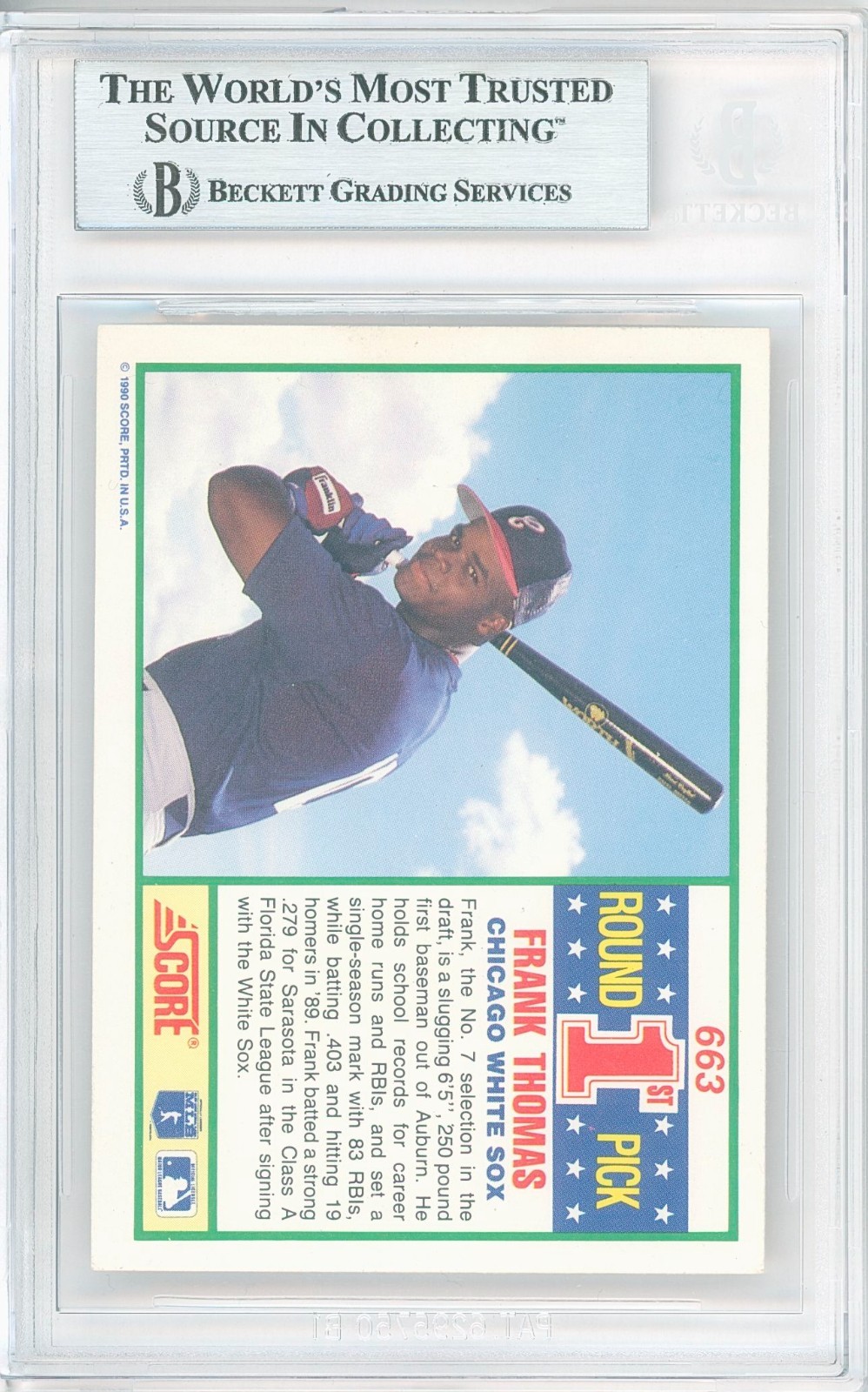 1990 Score FRANK THOMAS #663 Auto Rc 💎 BGS  Authentic view 2