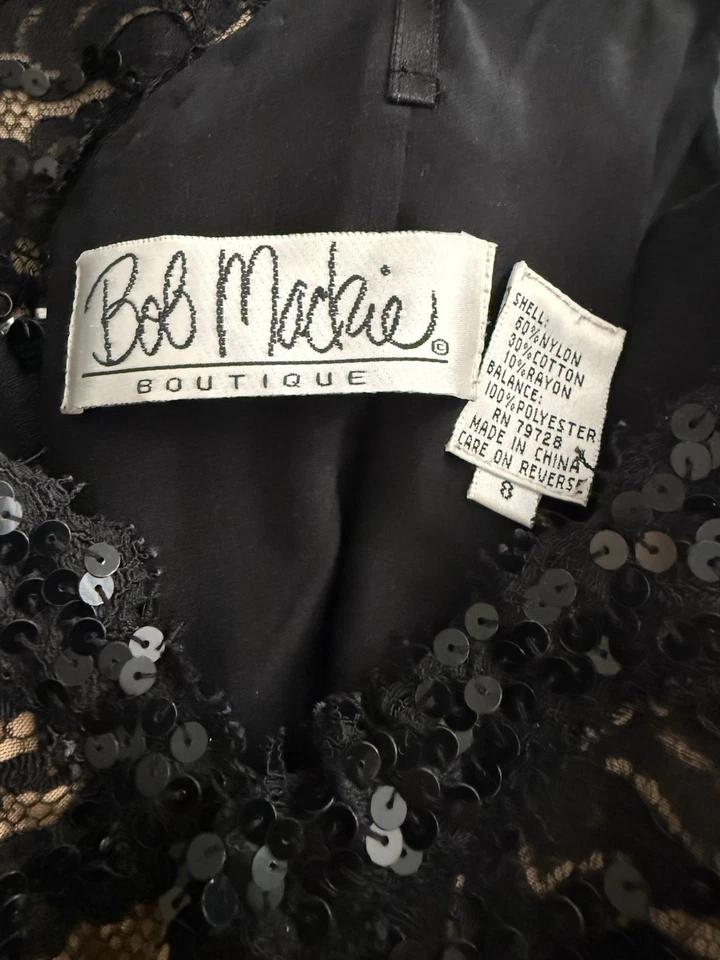 Bob Mackie Vintage Black Cream Lace Gown With Bow Sleeves Size 8 - Image 2 of 4