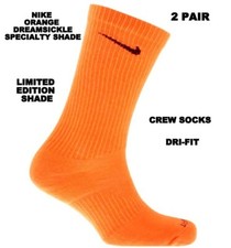 2 PAIR NIKE EVERYDAY PLUS Performance Crew DRI-FIT Socks ORANGE YOUTH 5Y-7Y