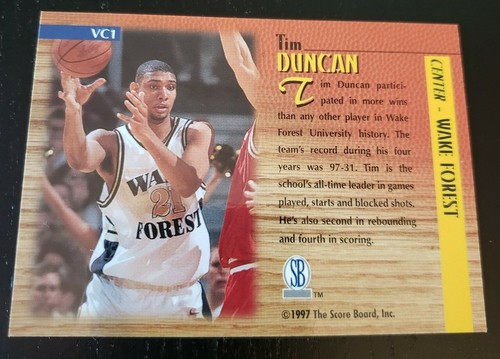 1997 Score Board Rookies Varsity Club #VC1 Tim Duncan Team: San Antonio Spurs - Picture 2 of 3