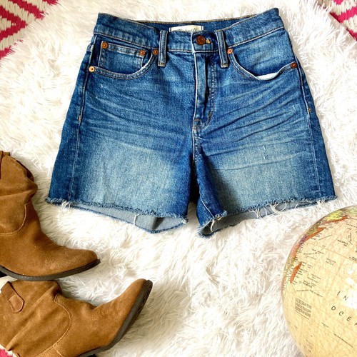 Madewell High Rise Denim Shorts Raw Hem Medium Wash Blue Jean Shorts 24 - Picture 2 of 11