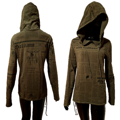 John Galliano Gazette パーカー ❤️JOHN GALLIANO Newspaper Gazette Print tunic hoodie shirt,green