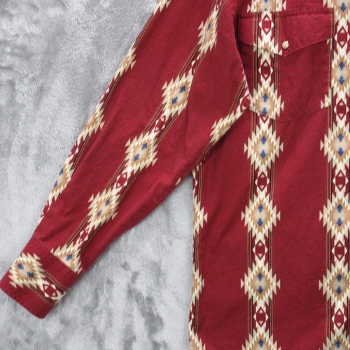Wrangler Shirt Men's Medium Maroon Western Pearl Snap Aztec Cowboy - Picture 4 of 16