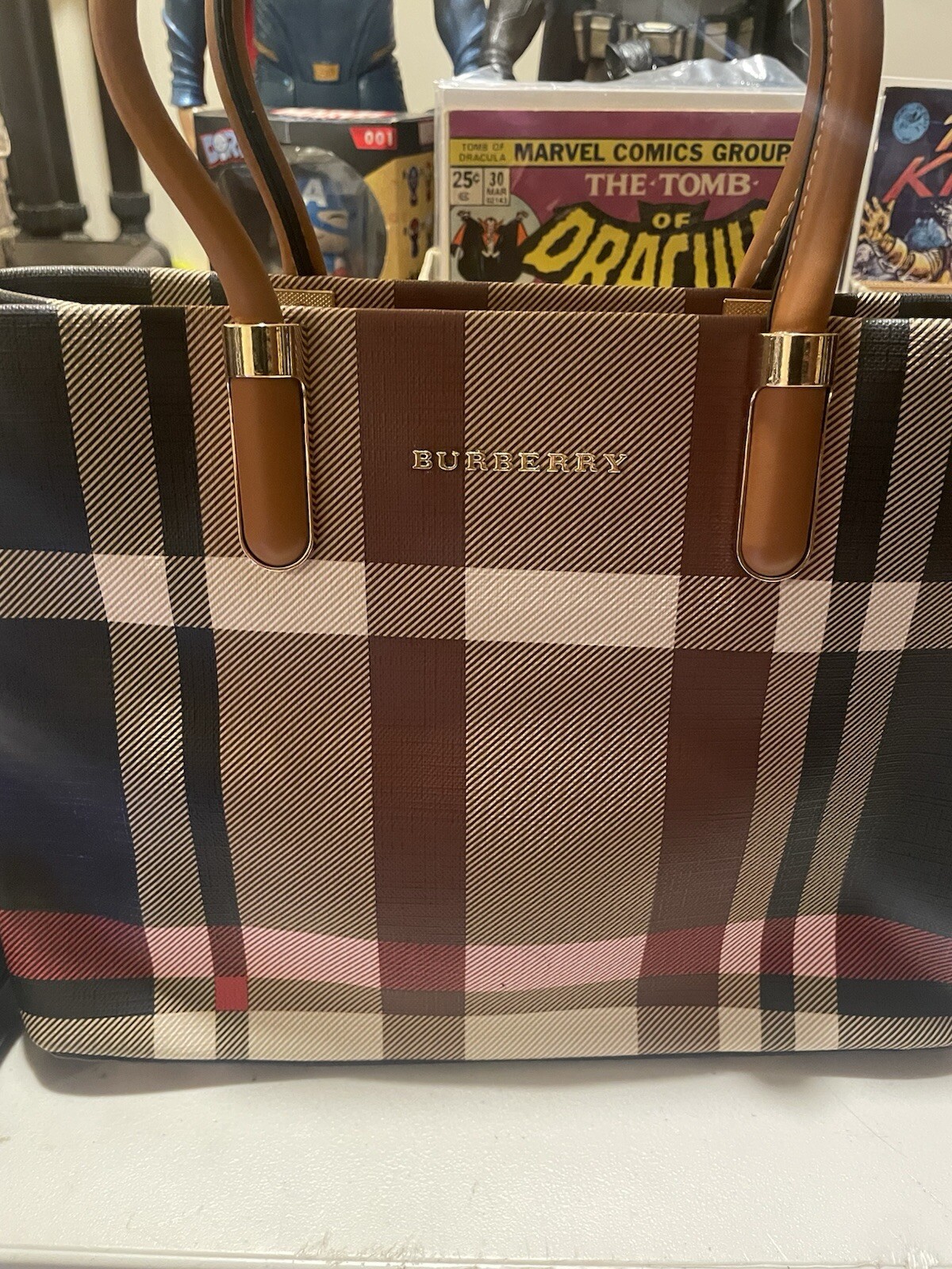 BURBERRY Tote London Pink , Blue Burgundy Check London Shoulder Bag Purse