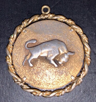 Anson Pewter Signed Taurus Zodiac Gold Tone Medallion Pendant Vintage
