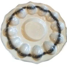 Beautiful Porcelain Gray with Black Stripe Porcelain Deviled Egg Dish 11.5" dia