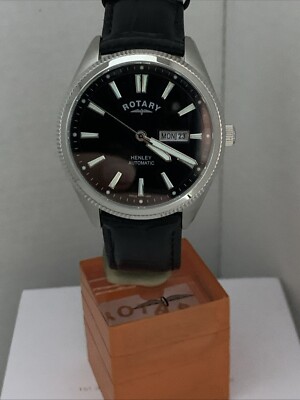 Rotary Men's HENLEY AUTOMATIC Day/Date Black Dial Leather Strap  WatchGS05380/04 UK