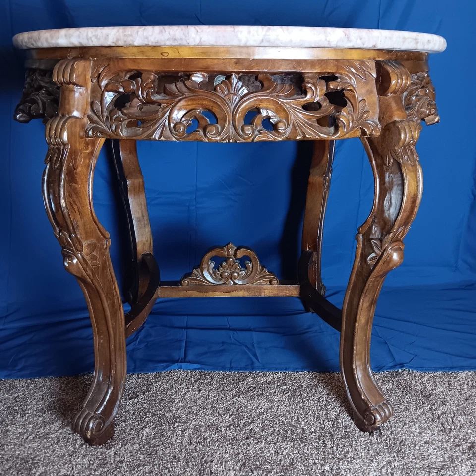 Mesa de salón MCM ROYOLA PACIFIC victoriana ovalada de mármol tallada ornamentada Foto 2 de 4