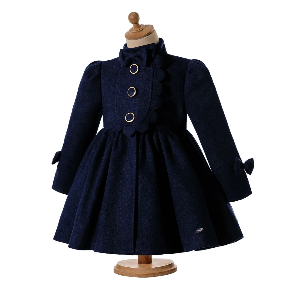 Kids Girls Vintage Winter Warm Dress Coat Thick Jacket Navy Blue 2-12Y Outwear - Image 3 of 4