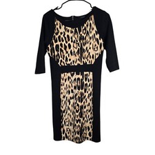 Zara Sweater Dress Womens Large Animal Print Leopard Black Mob Wife Knit