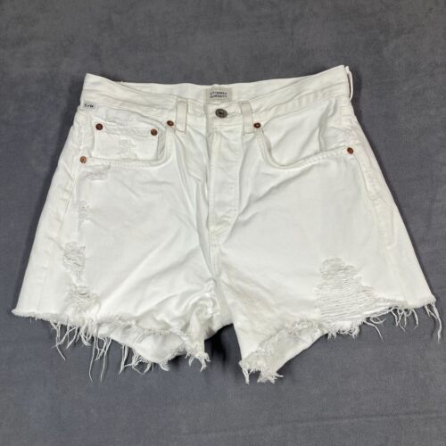 Citizens of Humanity Womens Shorts 26 White Annabelle Long Distressed High Rise