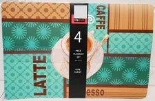 Set of 4 Vinyl with Foam Back Placemats (12" x 18") COFFEE CUP & SPOON, VIP CHEF