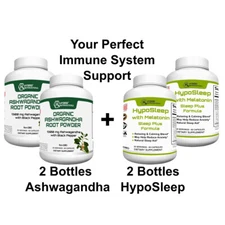 Ashwagandha + Natural Sleep Aid Supplement with Melatonin: Immune Support-4 Pack
